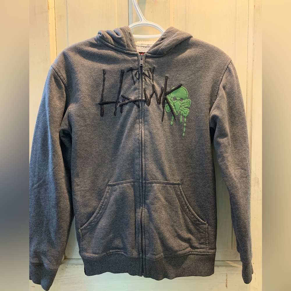 Tony Hawk Gas Mask Print Gray Zip-Up Hoodie